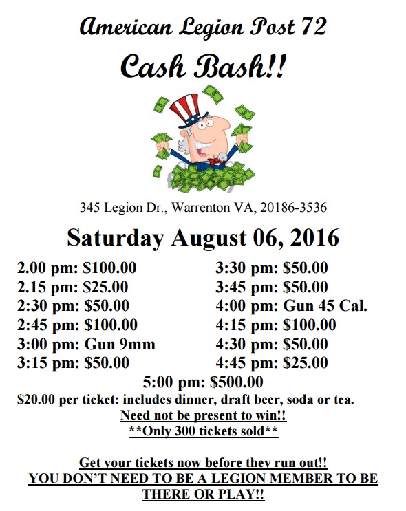 Cash Bash Full Poster American Legion Post 72